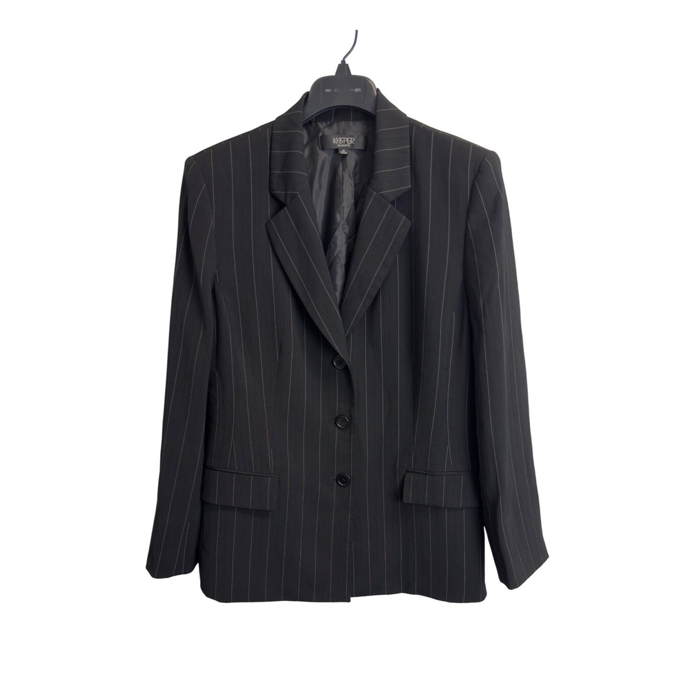 Kasper Classics Womens Black Pinstripe 3-Button Blazer Jacket Sz 16 Professional